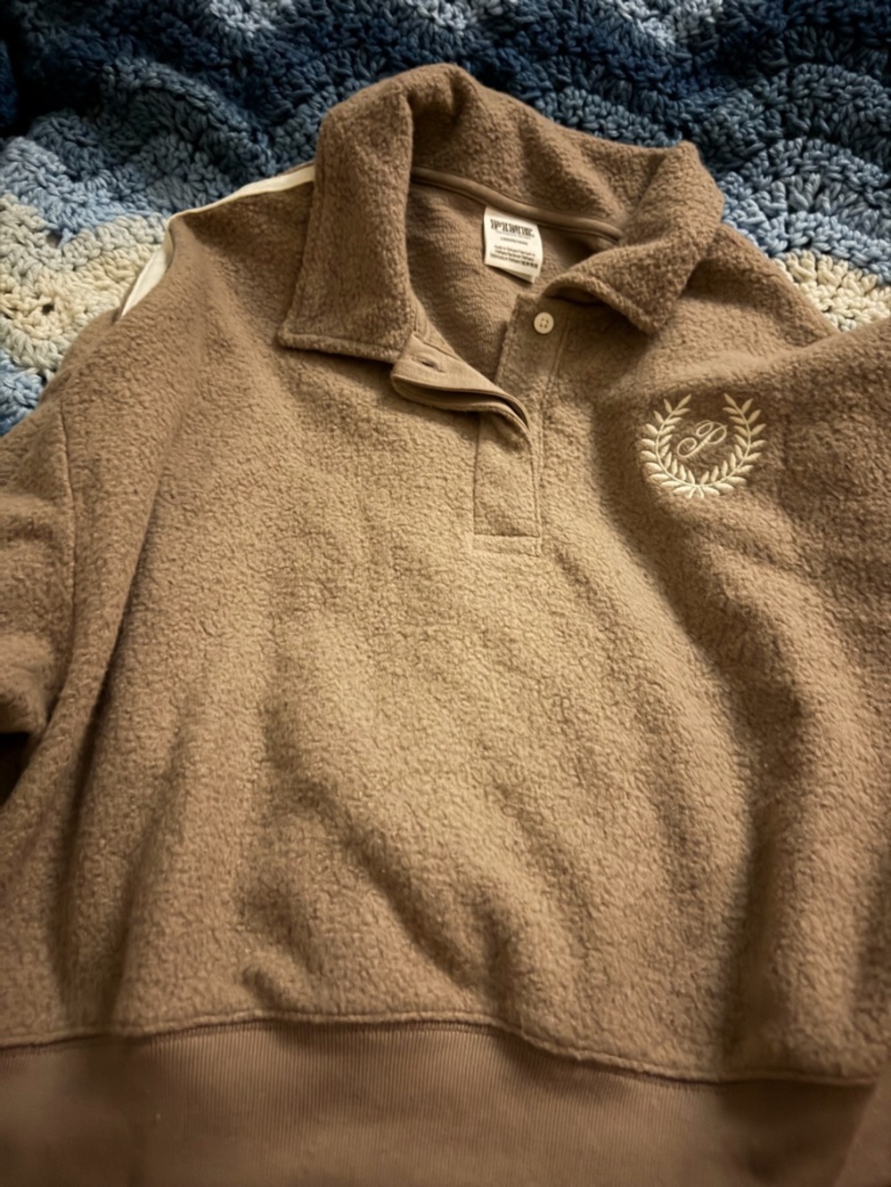 Victoria’s Secret PINK brown reverse fleece cropped polo sweatshirt